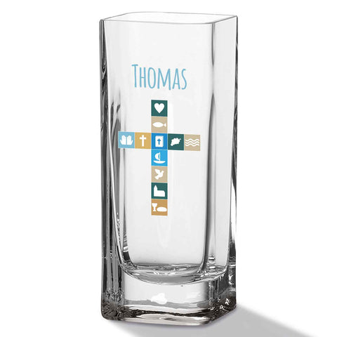 Blumenvase mit UV-Druck - Kommunion - Personalisiert mit Namen - Deko Vase als Geschenk