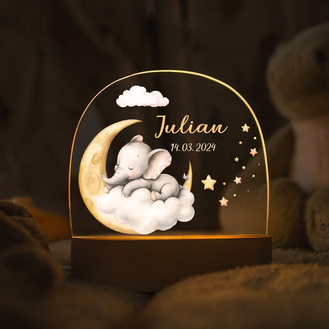 Kinder LED Nachtlicht mit Sockel aus Holz - "Schlafende Tiere"