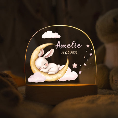 Kinder LED Nachtlicht mit Sockel aus Holz - "Schlafende Tiere"