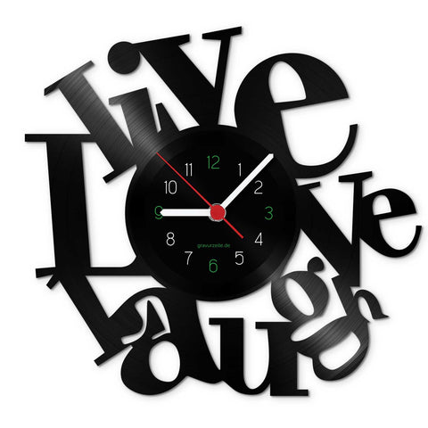 Wanduhr aus Vinyl Live Love Laugh