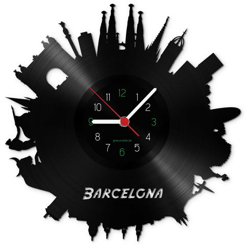 Wanduhr aus Vinyl Skyline Barcelona 2017