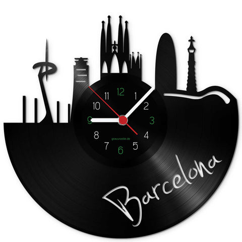 Wanduhr aus Vinyl Skyline Barcelona