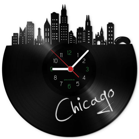 Wanduhr aus Vinyl Skyline Chicago