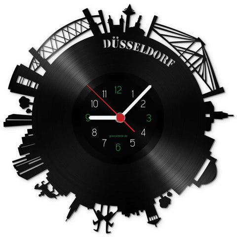 Wanduhr aus Vinyl Skyline Düsseldorf 2017