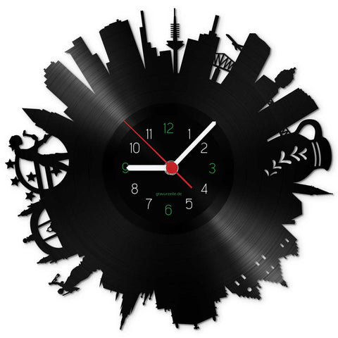 Wanduhr aus Vinyl Skyline Frankfurt 2017