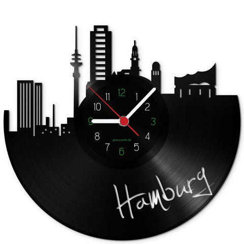 Wanduhr aus Vinyl Skyline Hamburg