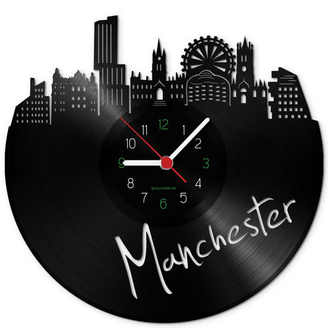Wanduhr aus Vinyl Skyline Manchester