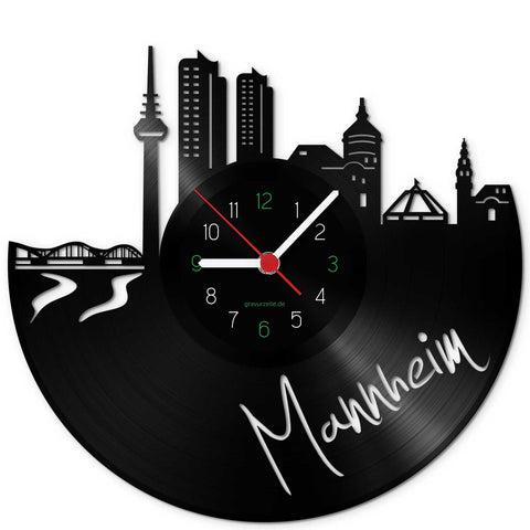 Wanduhr aus Vinyl Skyline Mannheim