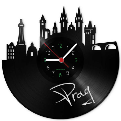 Wanduhr aus Vinyl Skyline Prag