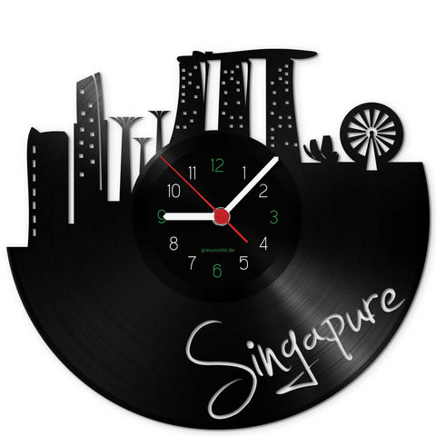 Wanduhr aus Vinyl Skyline Singapure