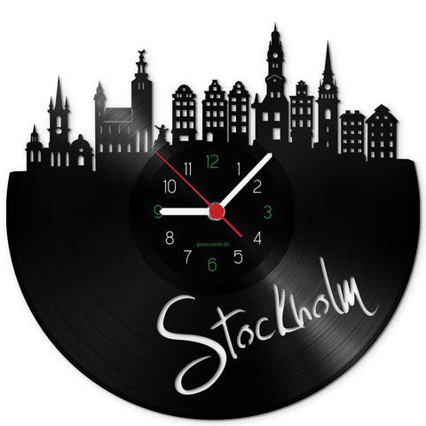 Wanduhr aus Vinyl Skyline Stockholm