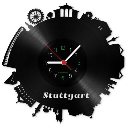 Wanduhr aus Vinyl Skyline Stuttgart 2017