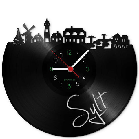 Wanduhr aus Vinyl Skyline Sylt