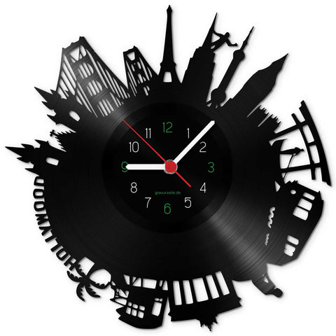 Wanduhr aus Vinyl Skyline World 2017