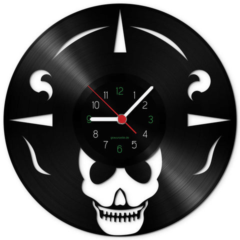 Wanduhr aus Vinyl Totenkopf Tribal