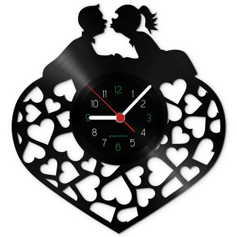 Wanduhr aus Vinyl Verliebt Verlobt Verheiratet