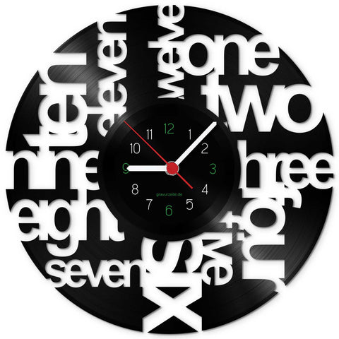 Wanduhr aus Vinyl Wortspiel
