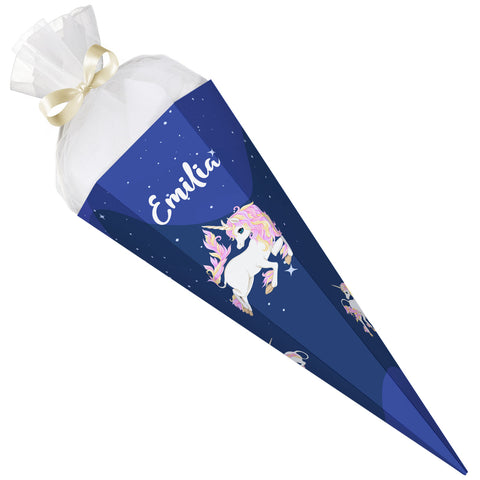 Bedruckte Schultüte mit Namen - Einhorn