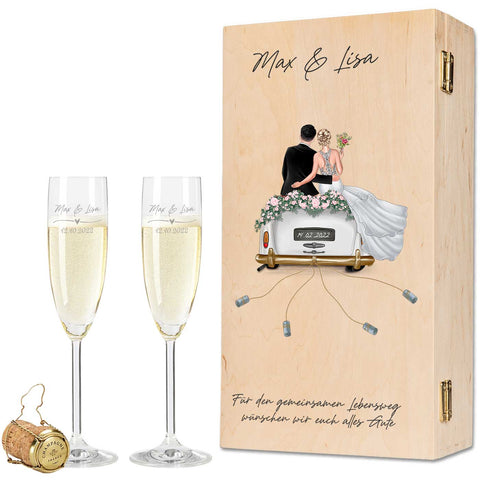 Leonardo Gläser mit Gravur - Hochzeitsauto & Wedding Love als Set