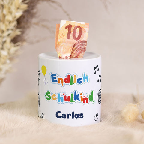 Spardose aus Keramik - Endlich Schulkind