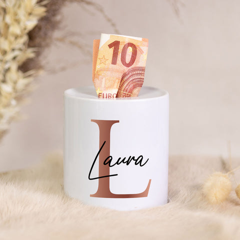 Spardose aus Keramik - Kupfer Initialen