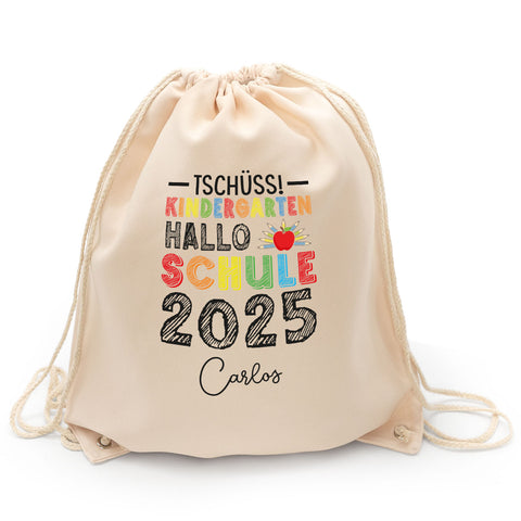 Turnbeutel für Kinder - Tschüss Kindergarten Hallo Schule - zur Einschulung