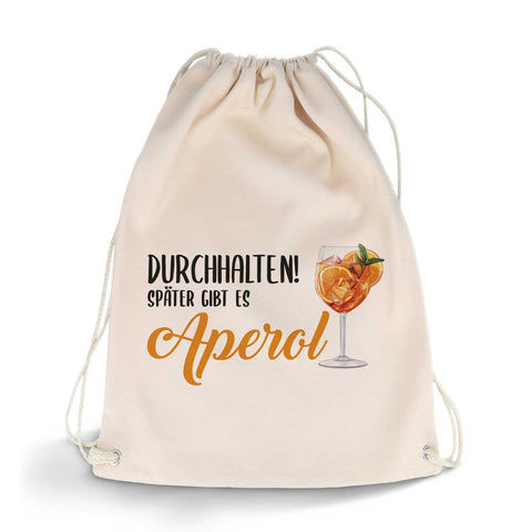 Bedruckter Turnbeutel im Durchhalten später gibt es Aperol Design