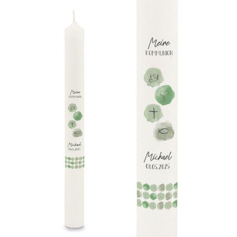 Stabkerze "Watercolor"- Kommunion Kerze mit Namen & Datum