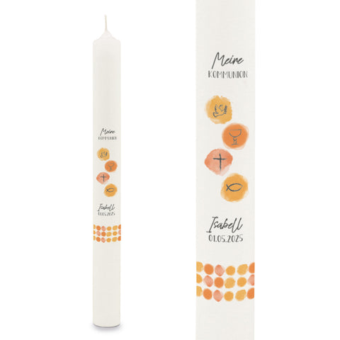 Stabkerze "Watercolor"- Kommunion Kerze mit Namen & Datum