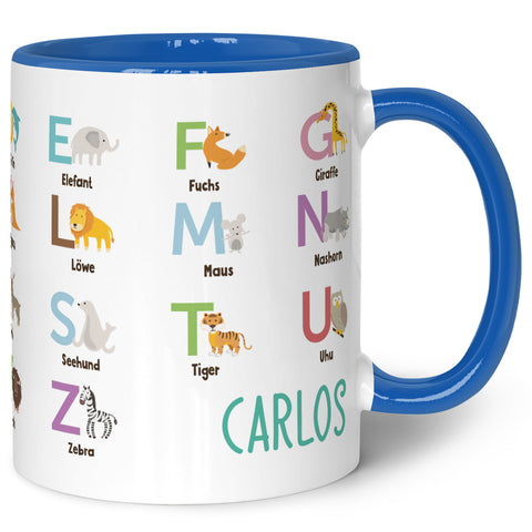 Bedruckte Tasse - ABC Tiere - Geschenk zur Einschulung