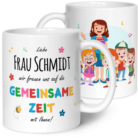 Bedruckte Tasse mit Name - Wir freuen uns auf eine gemeinsame Zeit