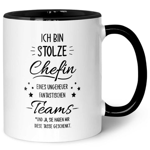Bedruckte Tasse mit Spruch Stolze Chefin