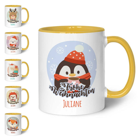 Bedruckte Tasse mit Weihnachtsmotiv - Weihnachtstiere mit Name