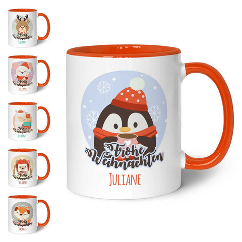 Bedruckte Tasse mit Weihnachtsmotiv - Weihnachtstiere mit Name