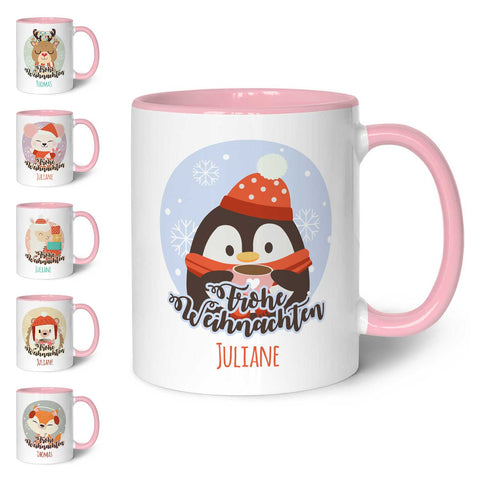 Bedruckte Tasse mit Weihnachtsmotiv - Weihnachtstiere mit Name