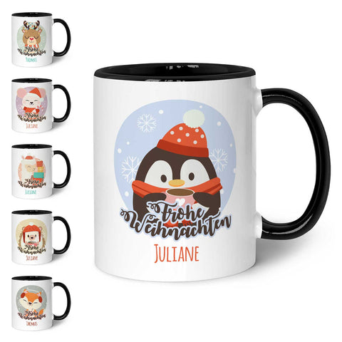 Bedruckte Tasse mit Weihnachtsmotiv - Weihnachtstiere mit Name
