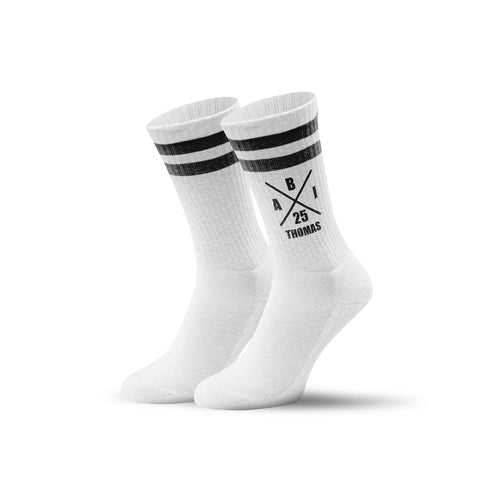 Tennissocken - Abi Kreuz - personalisiert mit Namen & Jahr