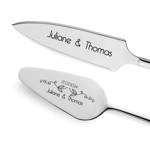 Tortenbesteck im Set - Blumenranke - Mit persönlicher Gravur als Geschenk zur Hochzeit