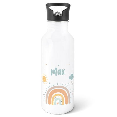 Bedruckte Trinkflasche aus Edelstahl - Regenbogen Pastell