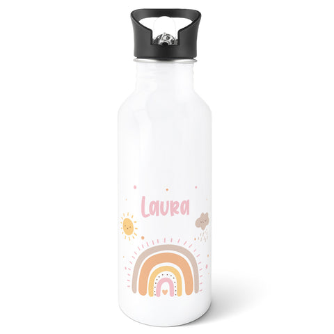 Bedruckte Trinkflasche aus Edelstahl - Regenbogen Pastell