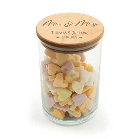 Graviertes Vorratsglas mit Holzdeckel - Mr & Mrs