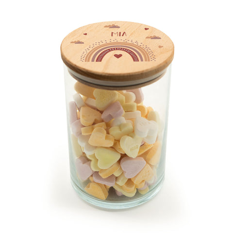 Bedrucktes Vorratsglas mit Holzdeckel - Regenbogen