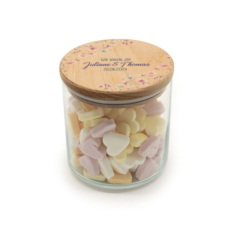 Bedrucktes Vorratsglas mit Holzdeckel - Pastell Flowers