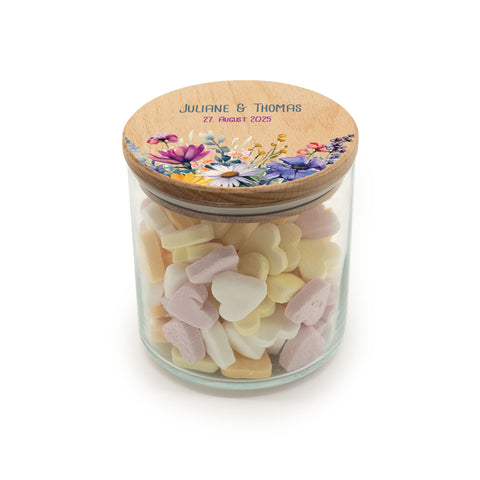Bedrucktes Vorratsglas mit Holzdeckel - Wild Flowers