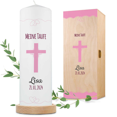 Große Kerze "Kreuz" - Taufkerze mit Namen, Datum & Taufspruch