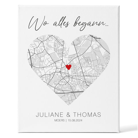 Leinwand mit dem Motiv "Wo alles begann" - Personalisiertes Geschenk mit Wunschort