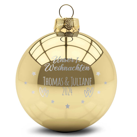 Gravierte Weihnachtskugel - Unser erstes Weihnachten für Paare