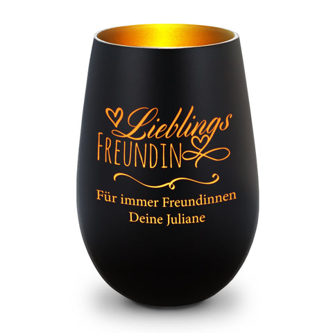 Deko Windlicht aus Glas mit Gravur - Lieblings Freundin - Personalisiert mit Namen