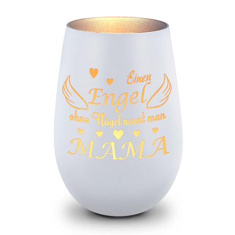 Deko Windlicht aus Glas mit Gravur - Einen Engel ohne Flügel nennt man Mama - Zum Mutterag