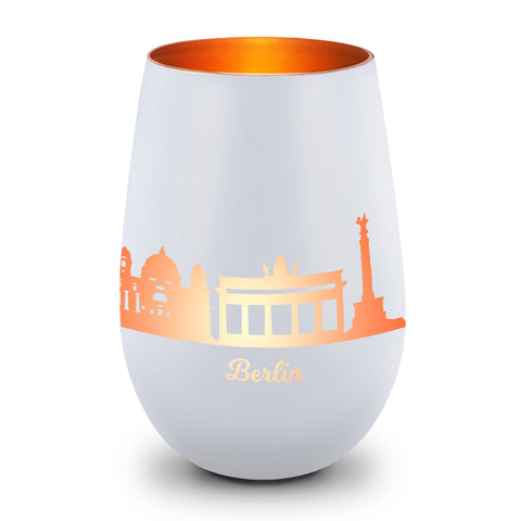 Deko Windlicht aus Glas mit Gravur - Skyline Berlin